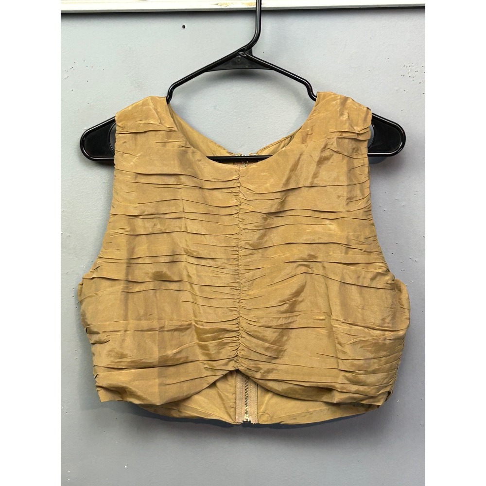 DISSH Crop Top Women 8 Gold‎ Frankie Sleeveless Ruched Silk Blend Pleated NEW